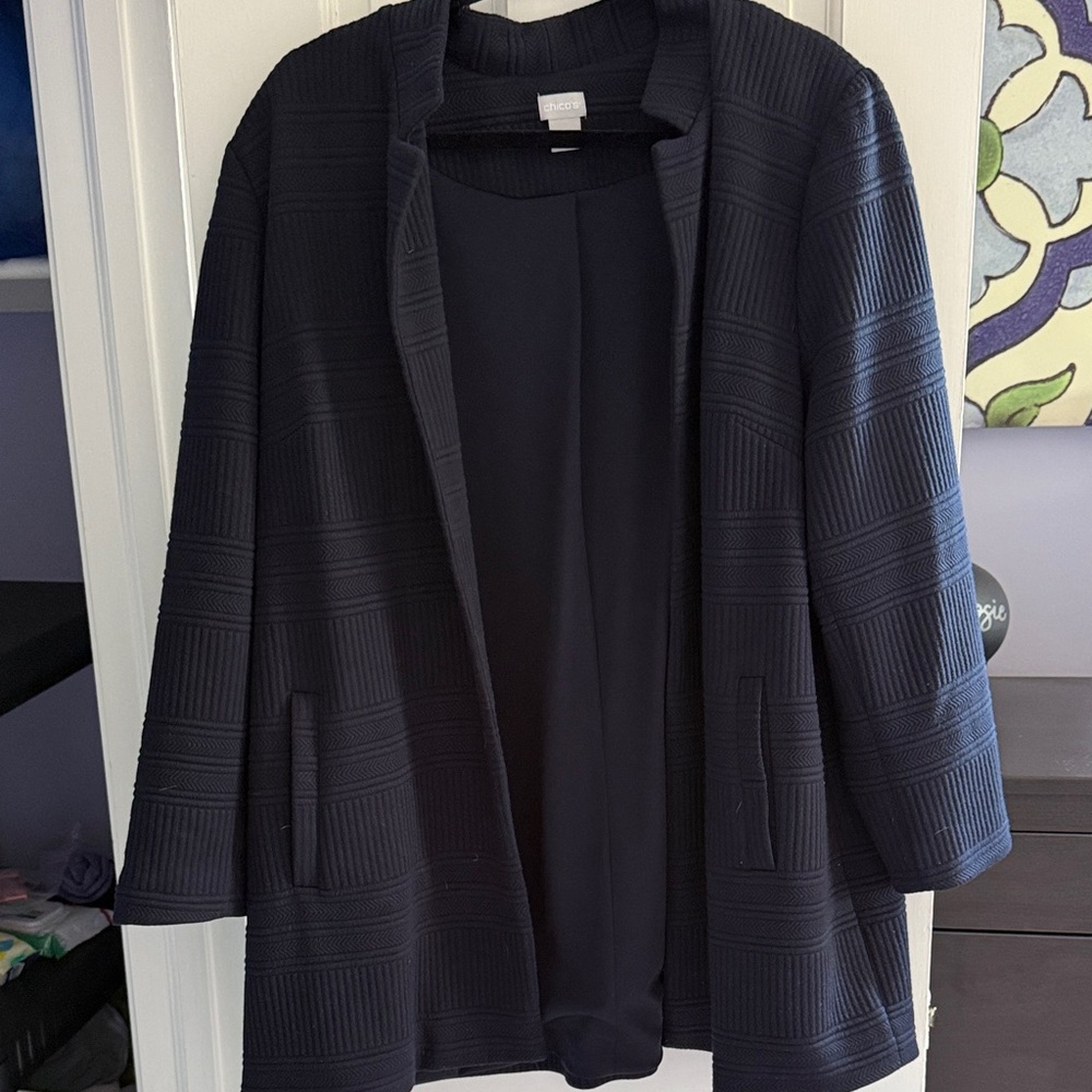 Chico's Navy Textured Open-Front Blazer Jacket